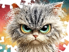 Oczy, Kot, Tło, Grafika AI, Kolorowe, Zielone