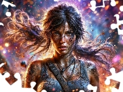 Ogień, Grafika AI, Lara Croft, Walka, Kobieta