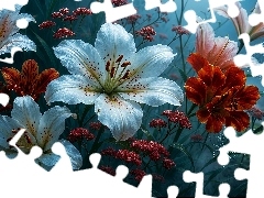 Kwiaty, Pajęczyna, Grafika AI, Lilie