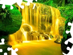 Skały, Zielone, Złoty, Wodospad