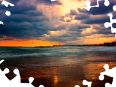 Morze, Słońca, Chmury, Zachód
