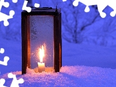Ogień, Świeca, Śnieg, Lampion