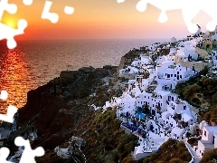 Grecja, Santorini, Morze, Zachód Słońca