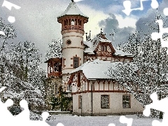 Drzewa, Śnieg, Kościół