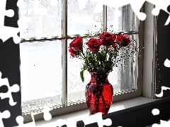 Róże, Okno, Czerwone