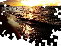 Plaża, Morze, Zachód, Słońca