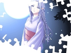 warkocz, kimono, księżyc, kobieta, Fate Stay Night