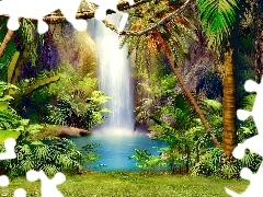 Wodospad, Palmy, Dżungla