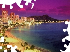 Zachód, Hawaje, Wyspa, Słońca, Waikiki
