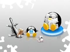 smoczek, kot, mysz, Linux, młotek, pingwin